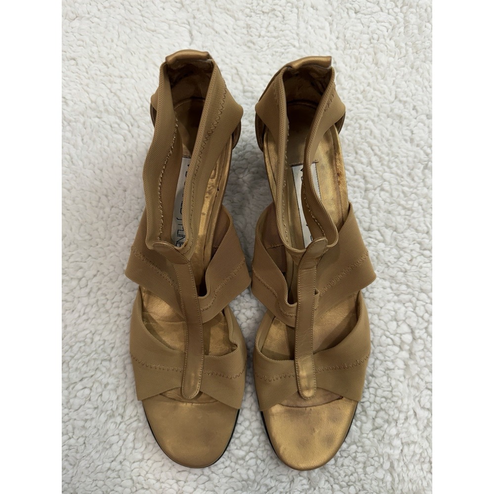 Vintage Donald J Pliner T Strap Mesh Sandals Gold Bronze Women's Size 9 Y2K